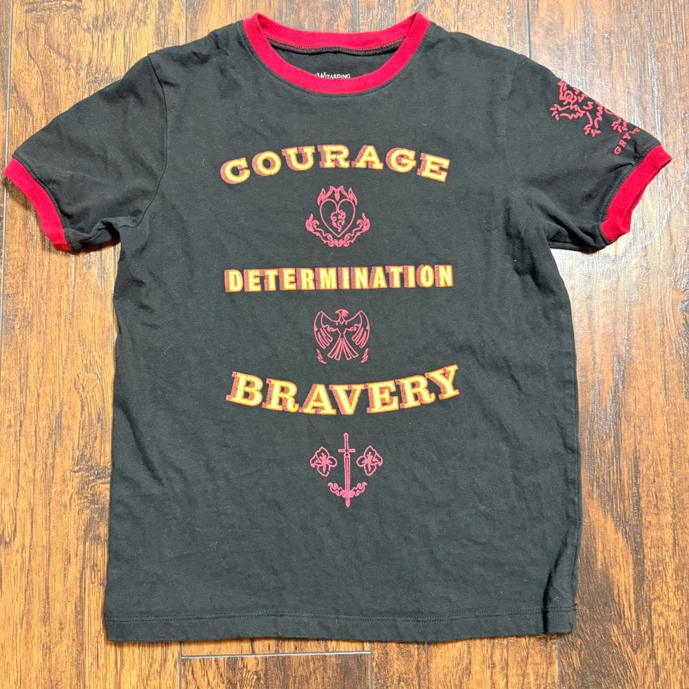 Harry Potter Ringer Tee Kids M Black Gryffindor Courage Determination Bravery